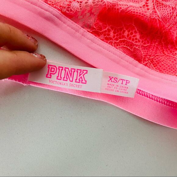 NEW VS VICTORIAS SECRET PINK Red Burgundy Gold Lace Triangle Bra Bralette XS - Picture 6 of 8